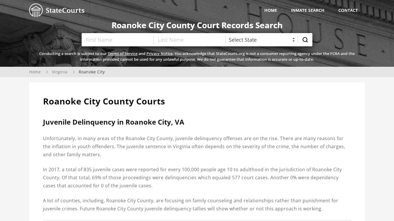 Roanoke City County, VA Courts - Records & Cases - StateCourts
